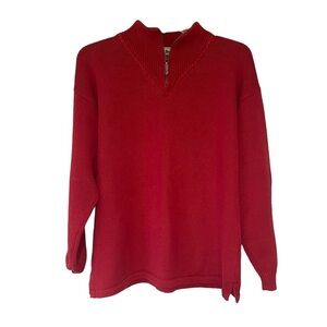 Vintage LL Bean Cotton Knit Sweater Red Elbow Pads Sz Medium